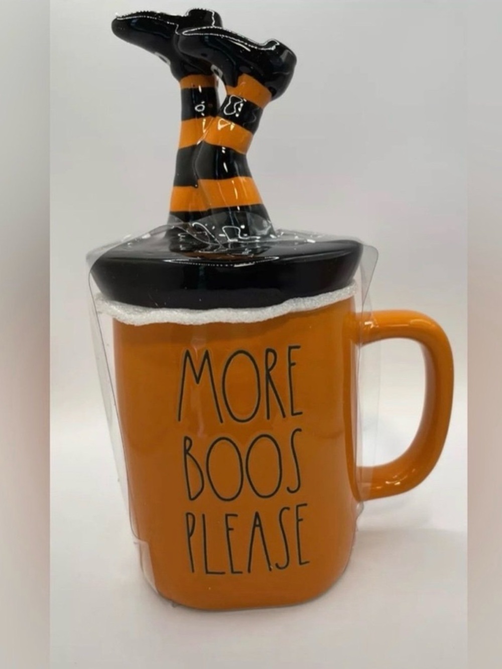 Halloween Rae Dunn "More Boos Please" Mug With Witch's Legs Topper Cup